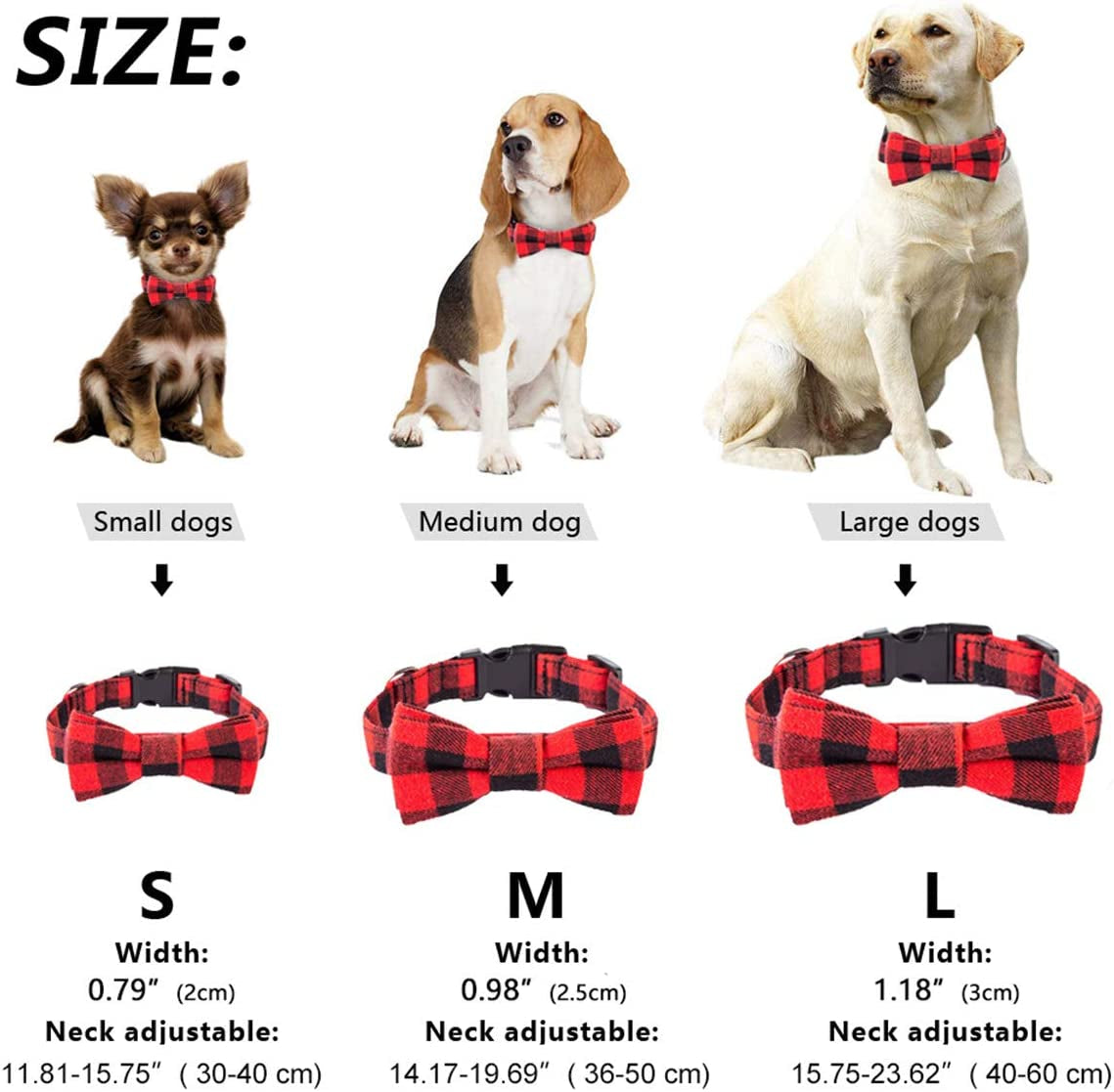 Dog Collar and Bandana Set ,Dog Collar Christmas Red and Black Plaid Bow Tie Dog Collar for Medium Adjustable Dog Collar for Large Dog Bandana Collar for Small Dogs Animals & Pet Supplies > Pet Supplies > Dog Supplies > Dog Apparel Siroomly   