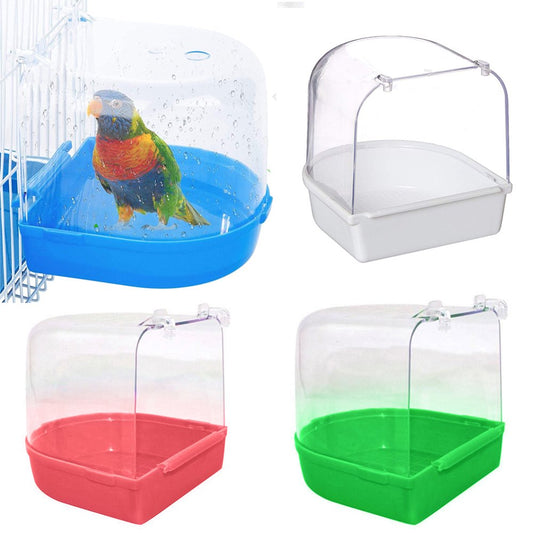 D-GROEE Bird Bath Box Bird Cage Accessory Supplies Bathing Parakeet Caged Bird Bathing Tub for Pet Small Birds Canary Parrot Parakeet Animals & Pet Supplies > Pet Supplies > Bird Supplies > Bird Cage Accessories D-GROEE Pink  