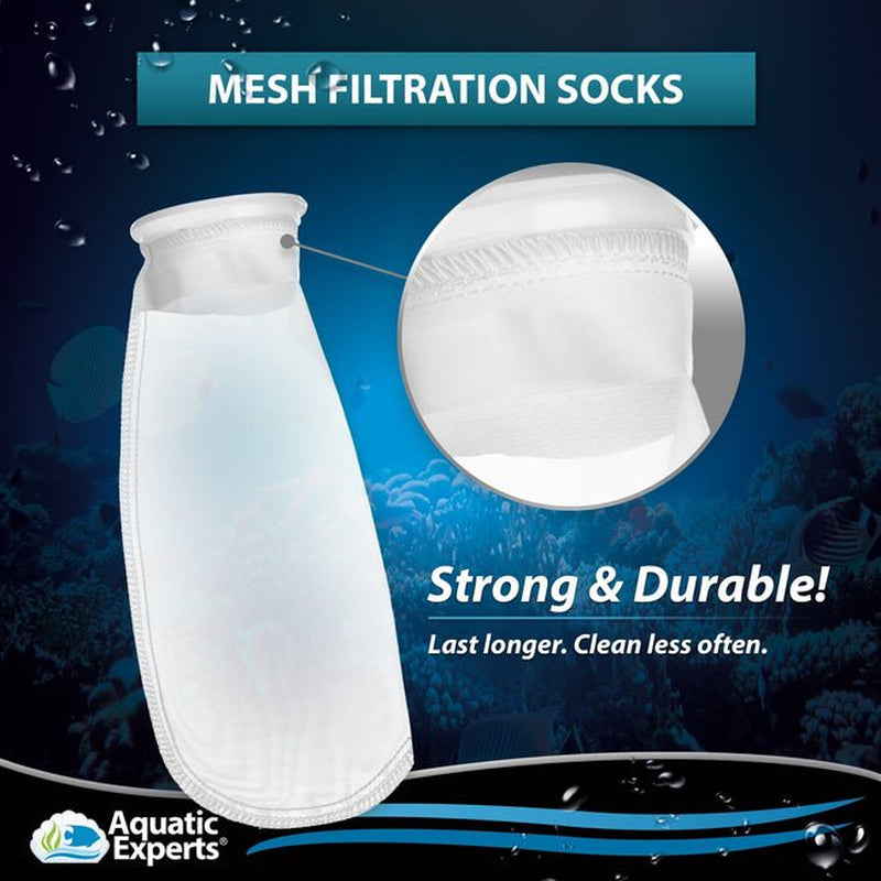 Aquatic Experts - 200-Micron Aquarium Mesh Filter Socks, Medium Reusable Fish Tank Filter Socks, 2-Pack, Welded, 4'' X 11''