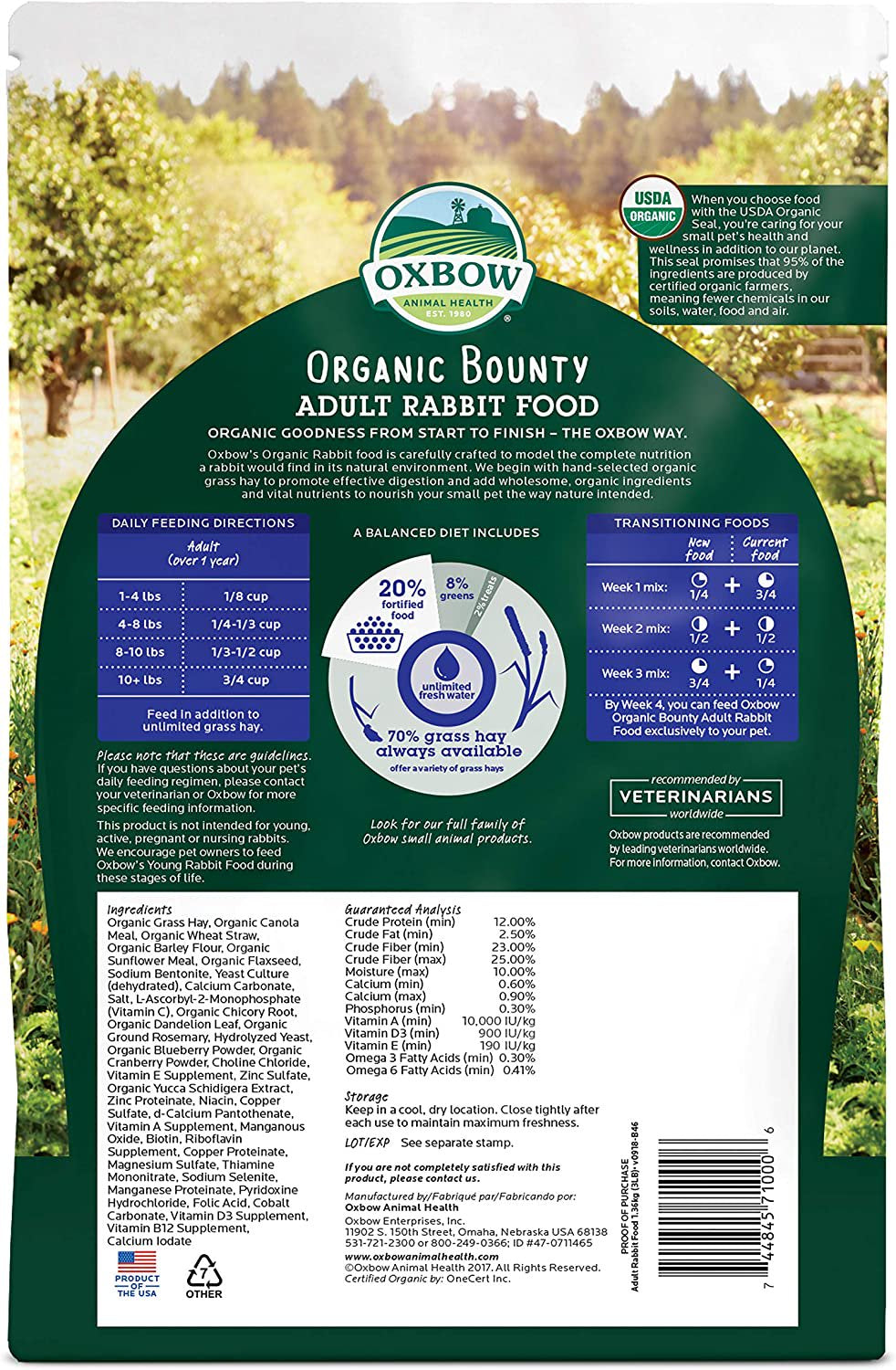 Oxbow Animal Health Organic Bounty Adult Rabbit Food - All Natural Rabbit Pellets - 3 Lb. Animals & Pet Supplies > Pet Supplies > Small Animal Supplies > Small Animal Food - XMGHTU -   
