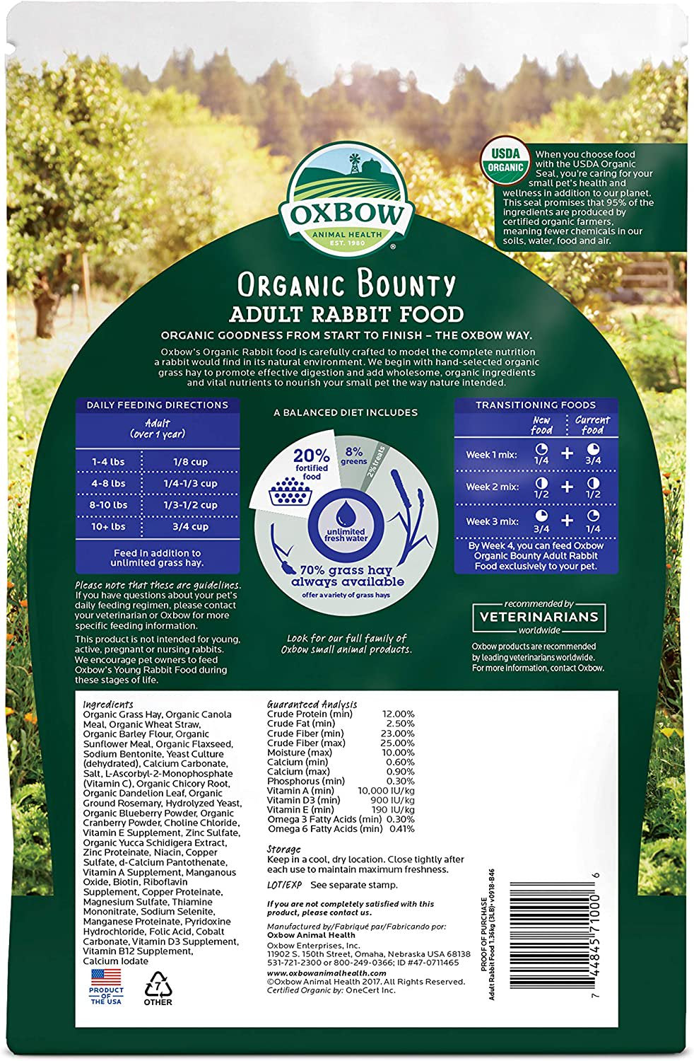 Oxbow Animal Health Organic Bounty Adult Rabbit Food - All Natural Rabbit Pellets - 3 Lb. Animals & Pet Supplies > Pet Supplies > Small Animal Supplies > Small Animal Food '- XMGHTU -   