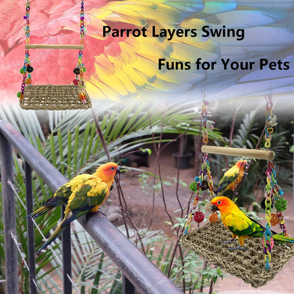 Bird Seagrass Swing Toys with Wood Perch Bird Parrot Trapeze Swing Seagrass Bird Climbing Hammock Bird Perch Stand Chewing Toy for Lovebird, Cockatiel, Budgie, Conure Parrotlet, Parakeets Animals & Pet Supplies > Pet Supplies > Bird Supplies > Bird Toys Vehomy   