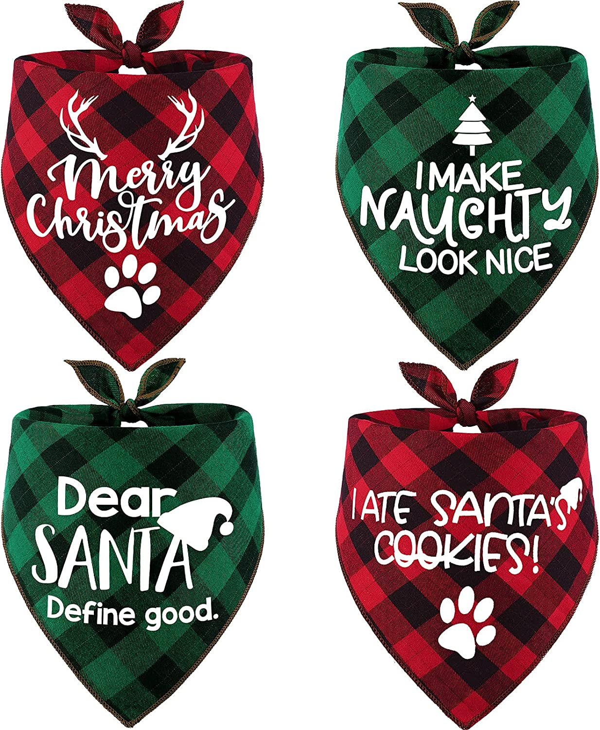 4 Pack Birthday Dog Bandanas - Classic Triangle Merry Christmas Printing Fall Plaid Xmas Pet Scarf Bibs Kerchief Gifts Set - Pet Holiday Accessories Decoration for Small to Large Puppy Dogs Cats Animals & Pet Supplies > Pet Supplies > Dog Supplies > Dog Apparel Remifa   