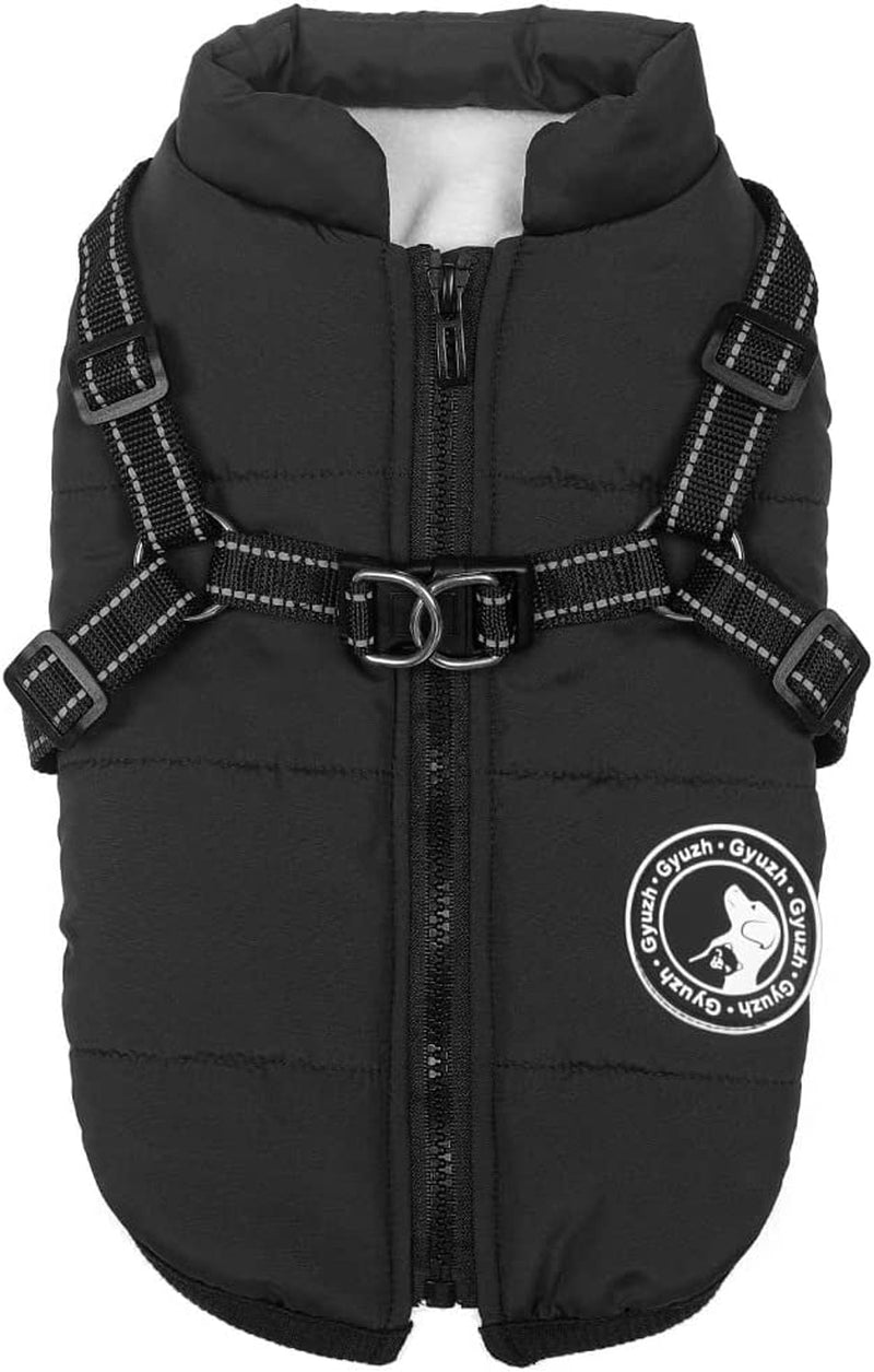 Gyuzh Dog Coat with Harness Winter Dog Coat Fleece Dog Jacket Waterproof Dog Coat Zipper Dog Jacket Puppy Coat Small Dog Clothes Dog Coat with Reflective Harness for Smal Medium Large Dogs Animals & Pet Supplies > Pet Supplies > Dog Supplies > Dog Apparel Gyuzh black X-Large 