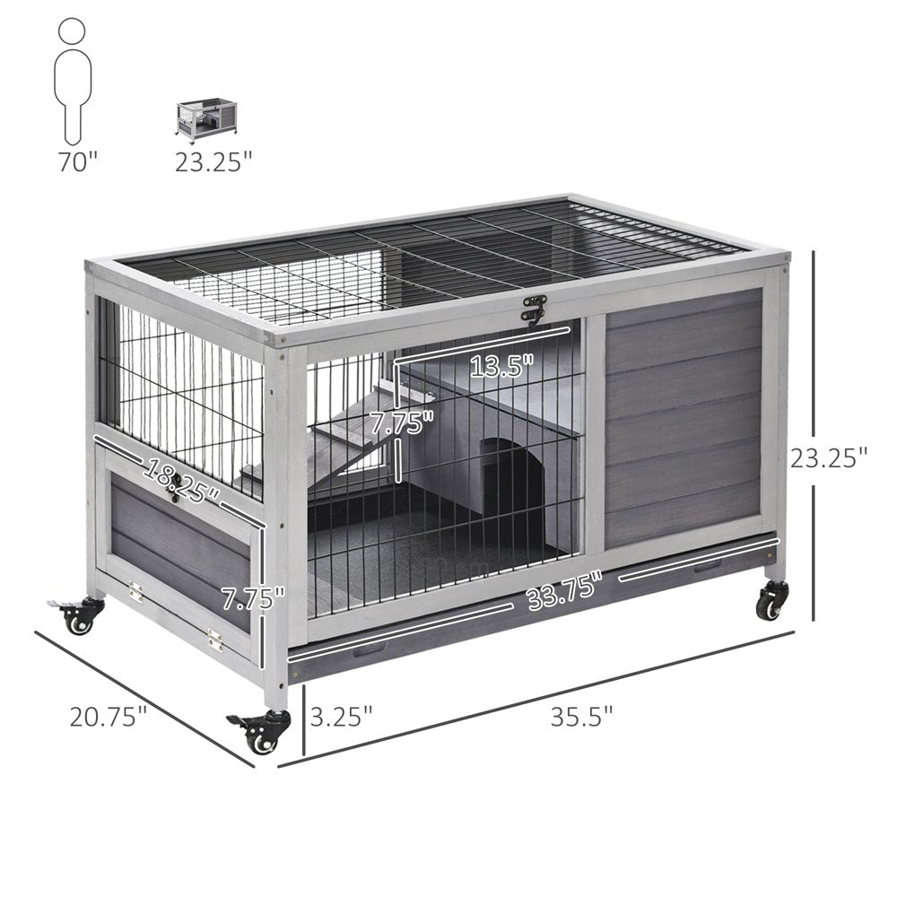 Pawhut Wooden Indoor Rabbit Hutch Elevated Cage Habitat with Enclosed Run with Wheels, Ideal for Rabbits and Guinea Pigs Animals & Pet Supplies > Pet Supplies > Small Animal Supplies > Small Animal Habitats & Cages Aosom LLC   