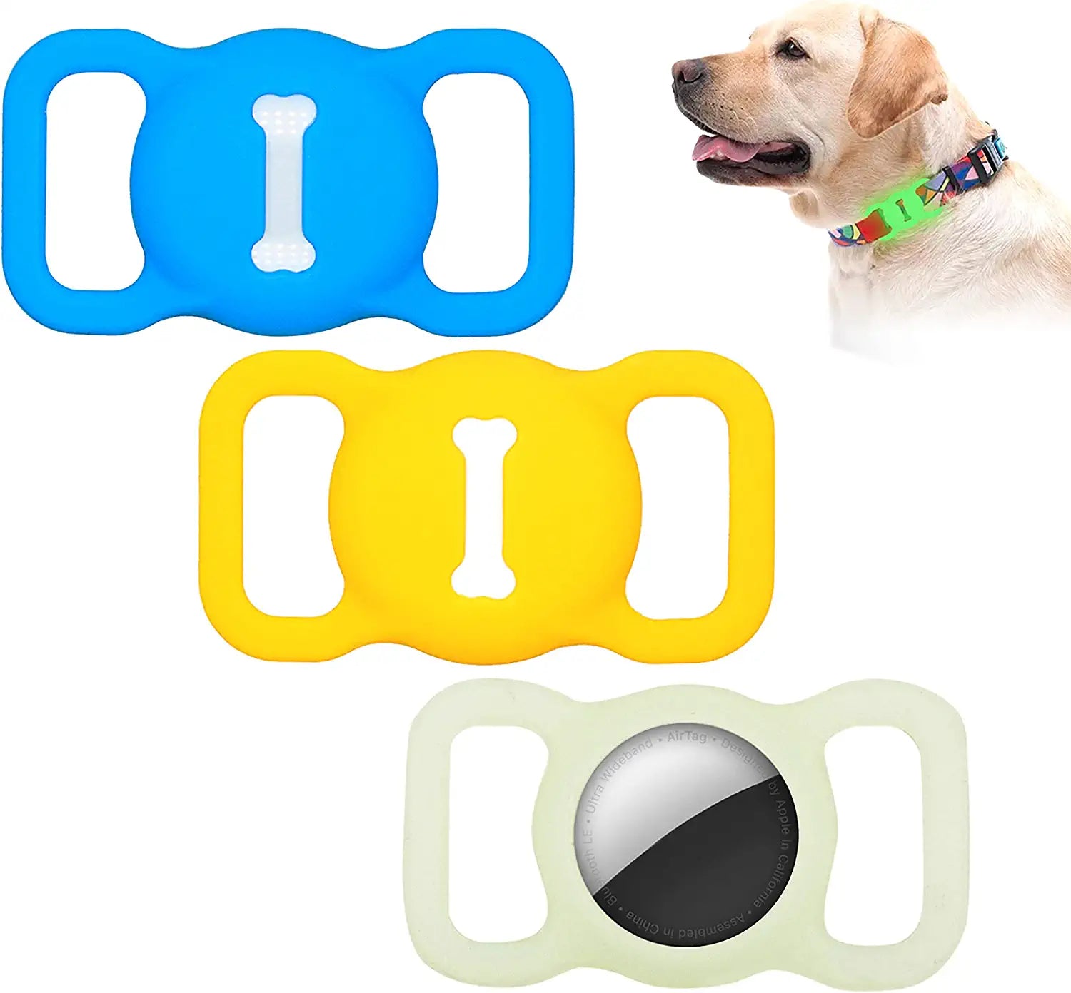 Petneeds Airtag Dog Collar Holder, 2 Pack Air Tag for Dog Collar within 1 Inch Airtag Case 4 Pcs Protective Film Compatible with Apple Cat Pet Tracker