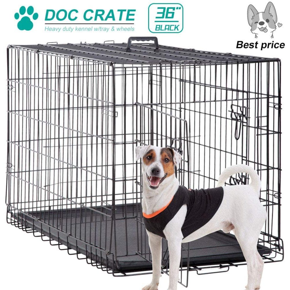 36 Inch Dog Crates for Medium Dogs Folding Dog Cages Dog Kennels Pet Animal Segregation Cage Crate with Double-Door,Tray,Handle and Divider for Dog Training Indoor Animals & Pet Supplies > Pet Supplies > Dog Supplies > Dog Kennels & Runs Dkeli 36"  