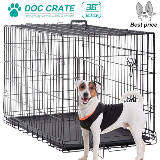 36 Inch Dog Crates for Medium Dogs Folding Dog Cages Dog Kennels Pet Animal Segregation Cage Crate with Double-Door,Tray,Handle and Divider for Dog Training Indoor Animals & Pet Supplies > Pet Supplies > Dog Supplies > Dog Kennels & Runs Dkeli 36"  