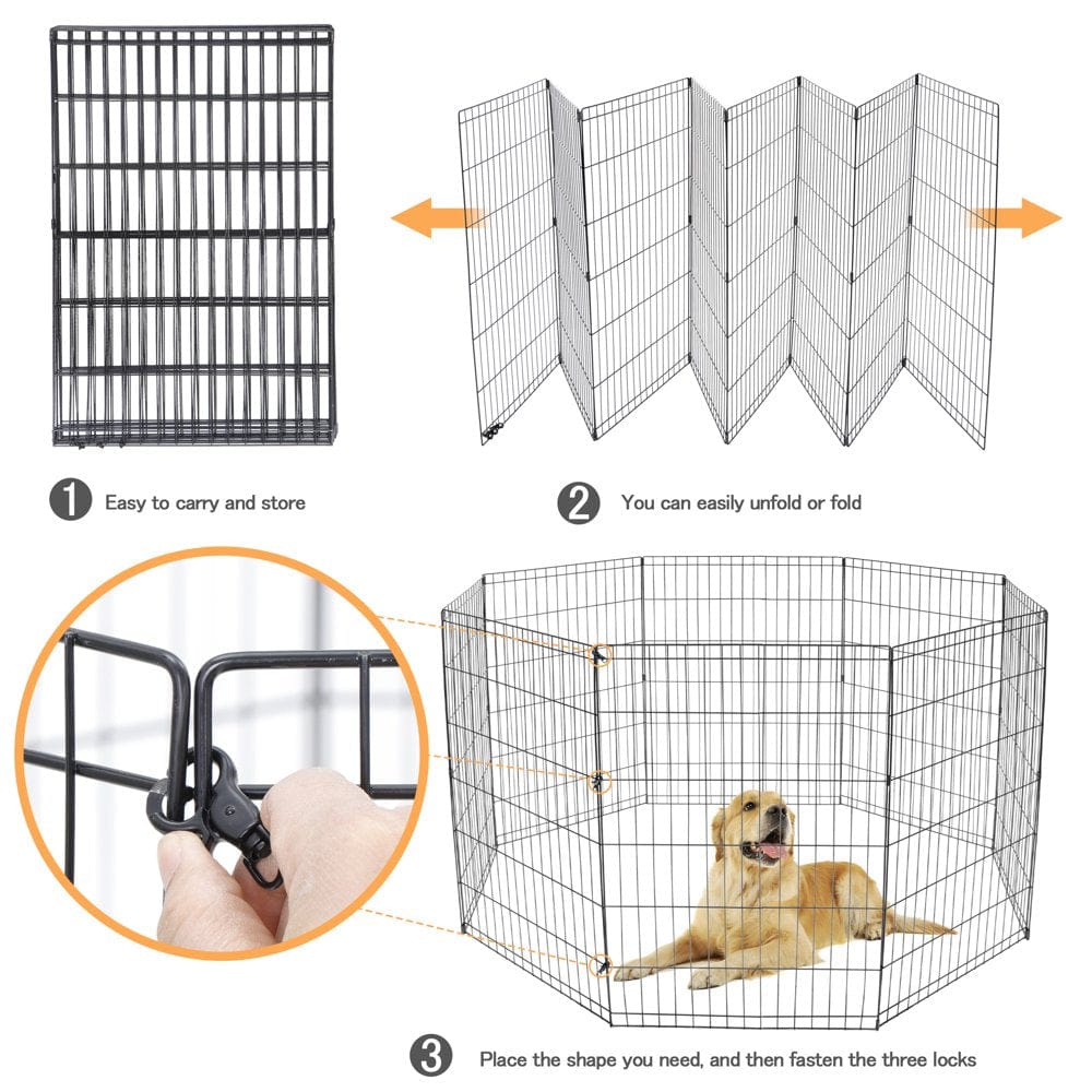 36" Pet Playpen 8 Panel Indoor & Outdoor Folding Metal Exercise Puppy Cat Fence Barrier Kennel