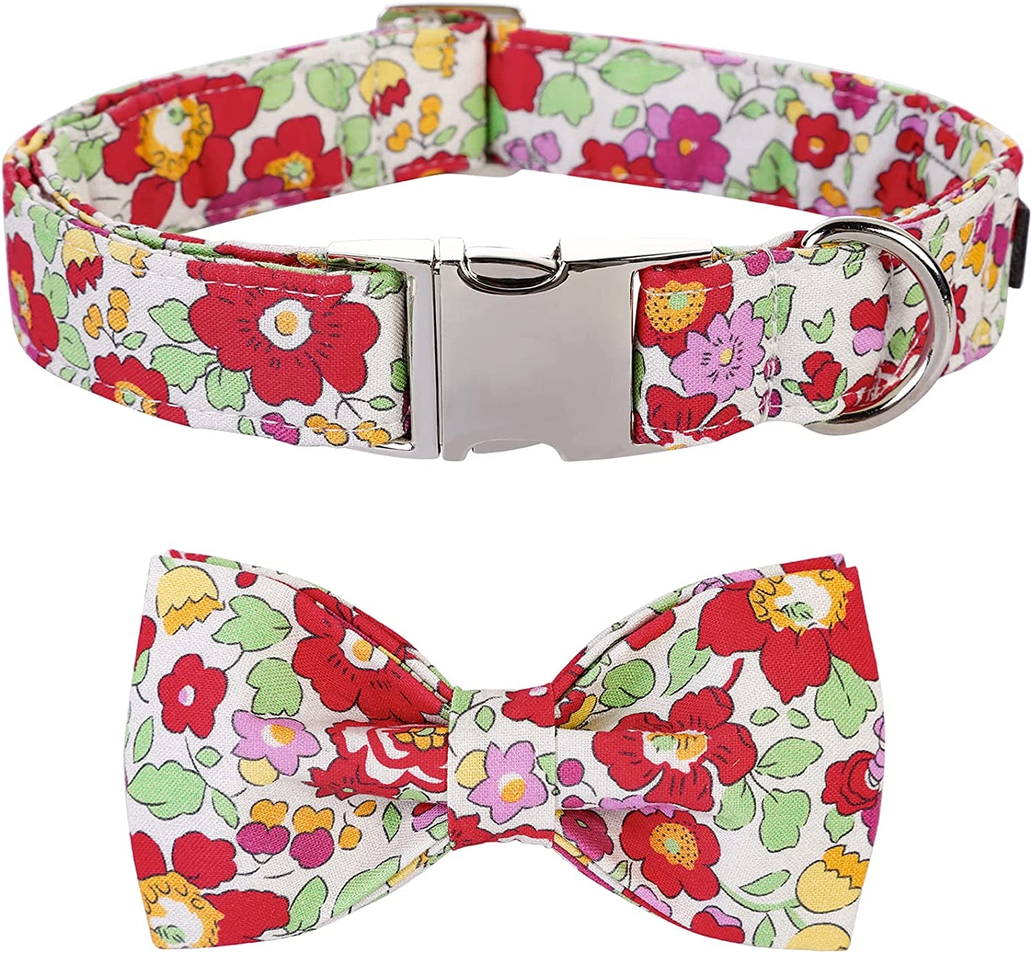 ARING PET Bowtie Dog Collar, Adorable Green Grid Dog Collars with Detachable Bow, Adjustable Collar Gifts for Small Medium Large and Girl Boy Dogs Animals & Pet Supplies > Pet Supplies > Dog Supplies > Dog Apparel ARING PET A:Floral S (Pack of 1) 