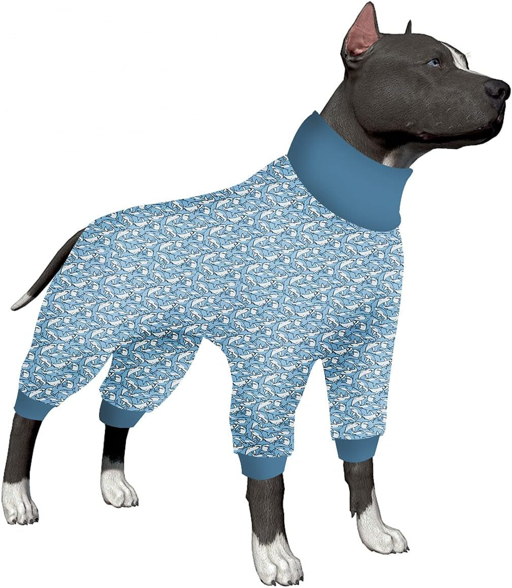 Lovinpet Big Dog Jammies, UV Protection, Pet Anxiety Relief Dog Onesies, Breathable Sea Friends Slub Salmon Prints Large Dog Pjs, Dog Pajamas as Bottom Dog Surgery Recovery Suit for Dog Sweater M Animals & Pet Supplies > Pet Supplies > Dog Supplies > Dog Apparel LovinPet Light Blue Medium 