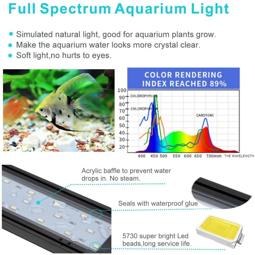 Maze Group 14W Full Spectrum Aquarium Light with Aluminum Alloy Shell Extendable Brackets, White Blue Red Leds, External Controller, for Freshwater Fish Tank (18-24 Inch)