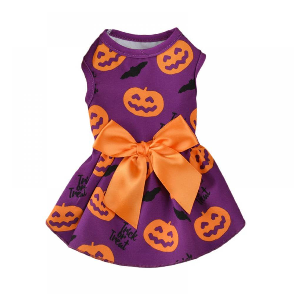 Topumt Halloween Dog Dress Puppy Dog Bowknot Princess Dress Pumpkin Bat Skull Pet Tutu Dress Dog Costume Apparel Clothes Costume for Small Dogs Cats Pet Animals & Pet Supplies > Pet Supplies > Dog Supplies > Dog Apparel Topumt L Purple 