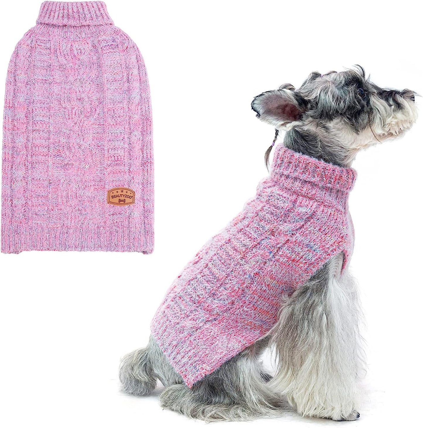 BEAUTYZOO Small Dog Sweater -Turtleneck Pullover Classic Cable Knit Fuzzy Winter Coat Dog Cold Weather Clothes for Small Medium Dogs Puppy Girl Boys(Rainbow Pink, S) Animals & Pet Supplies > Pet Supplies > Dog Supplies > Dog Apparel BEAUTYZOO Gradient Rose X-Small 