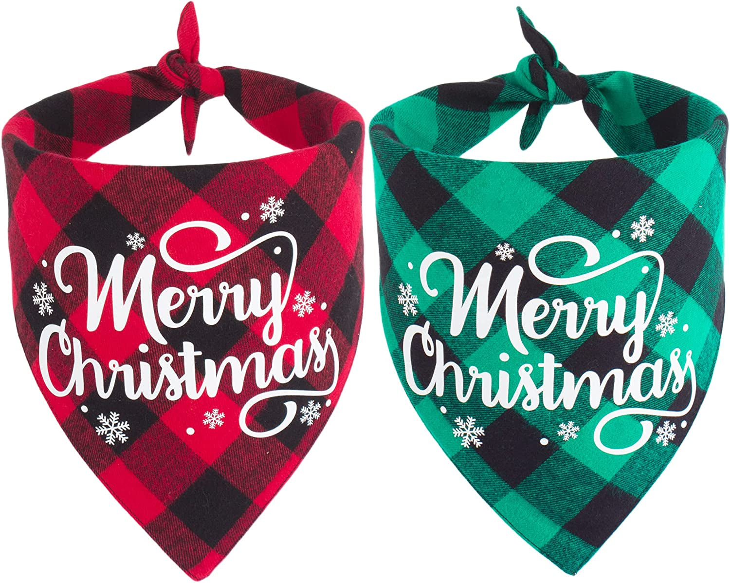 ADOGGYGO 2 Pack Dog Bandana Christmas Classic Buffalo Plaid Dog Scarf Triangle Bibs Kerchief Christmas Dog Bandanas for Small Medium Large Dogs Pets (1St Christmas) Animals & Pet Supplies > Pet Supplies > Dog Supplies > Dog Apparel ADOGGYGO merry christmas  