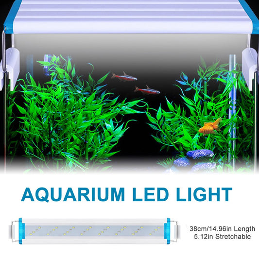 Aquarium LED Light 38Cm/14.96In Fish Tank Light 5.12In Extendable Brackets White Blue Leds for Freshwater Planted Tanks Animals & Pet Supplies > Pet Supplies > Fish Supplies > Aquarium Lighting Lixada US Plug L White 