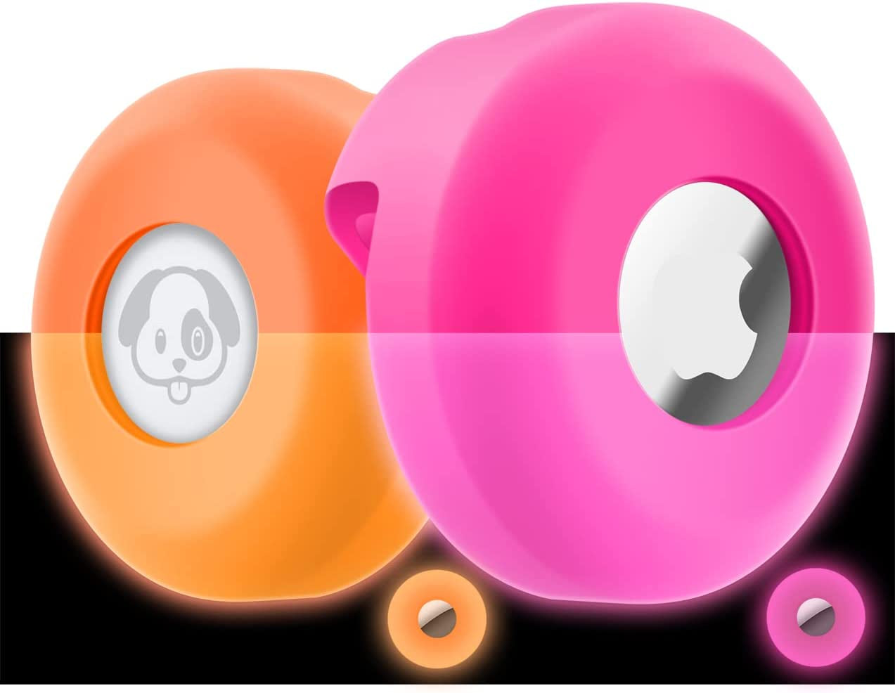 Airtag Dog Collar Holder [2 Pack] Silicone Waterproof Protective Air Tag Cat Collar Cover, Anti-Lost Locator Case for Apple Airtags Compatible with Pet Collars Loop Dogs Cats & Pets Accessories Electronics > GPS Accessories > GPS Cases PANZZDA Fluorescent Orange & Pink  