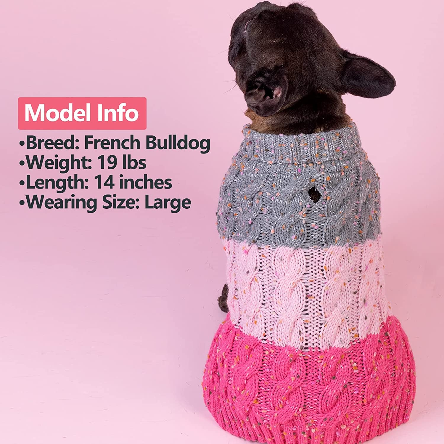 KYEESE 2022 Dog Sweater Color Block with Fuzzy Thread Knitted Turtleneck Dog Knitwear with Leash Hole for Small Dogs Fall Winter Dog Clothes, Pink,M Animals & Pet Supplies > Pet Supplies > Dog Supplies > Dog Apparel kyeese   