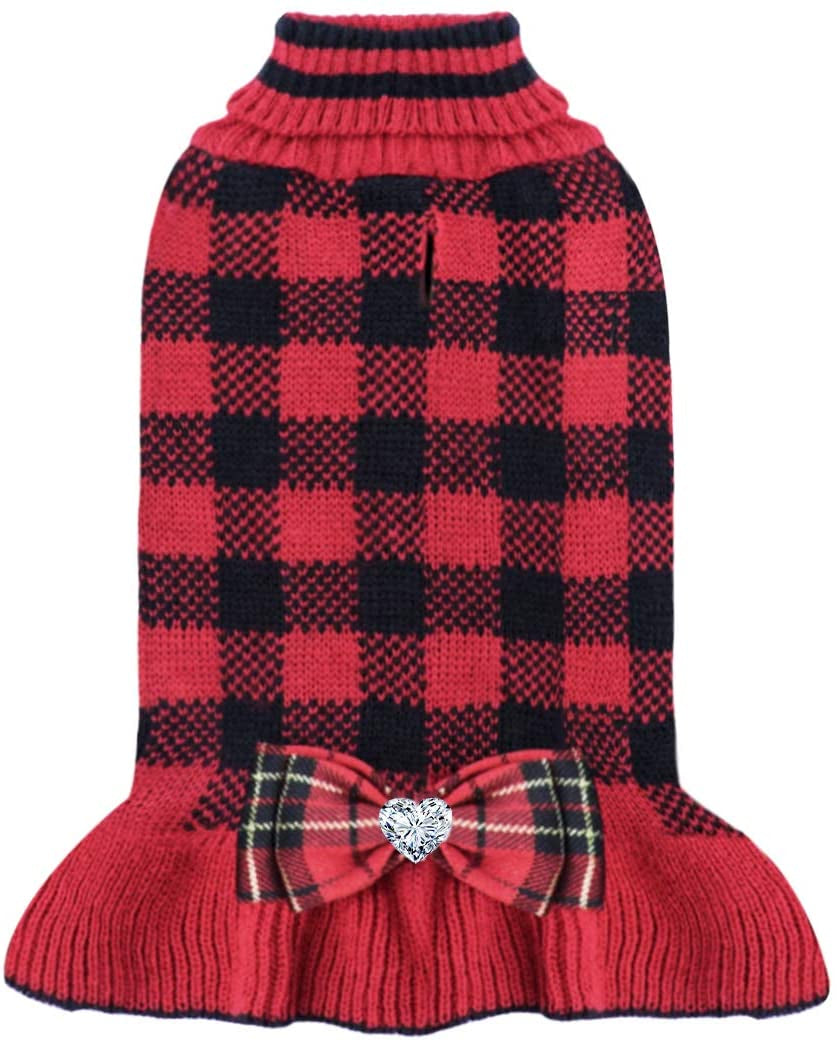 KYEESE Valentines Day Dog Sweaters Dress Pink Heart Design Dog Sweaters with Leash Hole Pet Sweater Pet Clothes,Xs Animals & Pet Supplies > Pet Supplies > Dog Supplies > Dog Apparel kyeese Buffalo Check Large (11-19lbs) 