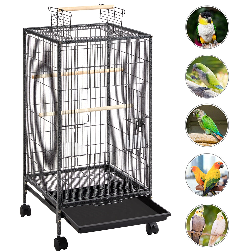 Topeakmart 40" H Wrought Iron Birdcage Open-Top Parrot Cage with Rolling Stand Black Animals & Pet Supplies > Pet Supplies > Bird Supplies > Bird Cages & Stands Topeakmart   