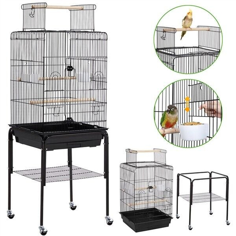 NEW 53.5" Metal Rolling Bird Cage with Play Top Stand, Black Animals & Pet Supplies > Pet Supplies > Bird Supplies > Bird Cages & Stands RVtiooy   