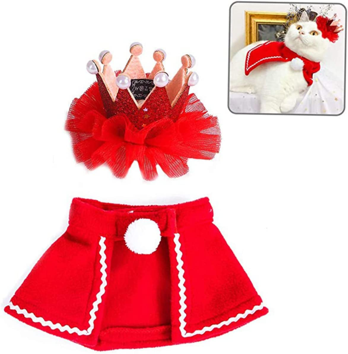 GLSTOY 2Pcs Puppy Outfits Chef Costume for Dogs Puppy Hat Chef Cat Costume Transformation Outfit Scarf Santa Hat Cat Cape the Dog Crown Cat Costumes Cloak Animals & Pet Supplies > Pet Supplies > Dog Supplies > Dog Apparel GLSTOY   