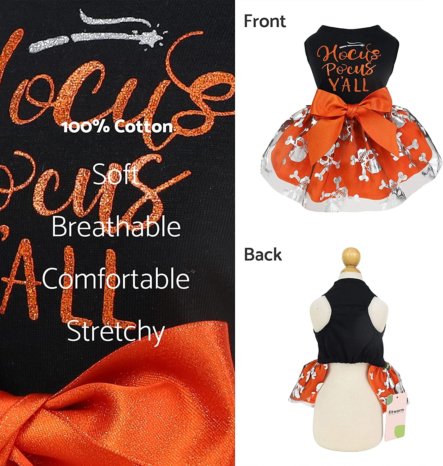 Fitwarm Hocus Pocus Y’All Halloween Dog Tulle Dress, Holiday Theme Costumes, Dog Clothes for Small Dogs Girl, Cat Apparel, Black, Medium Animals & Pet Supplies > Pet Supplies > Dog Supplies > Dog Apparel Fitwarm   