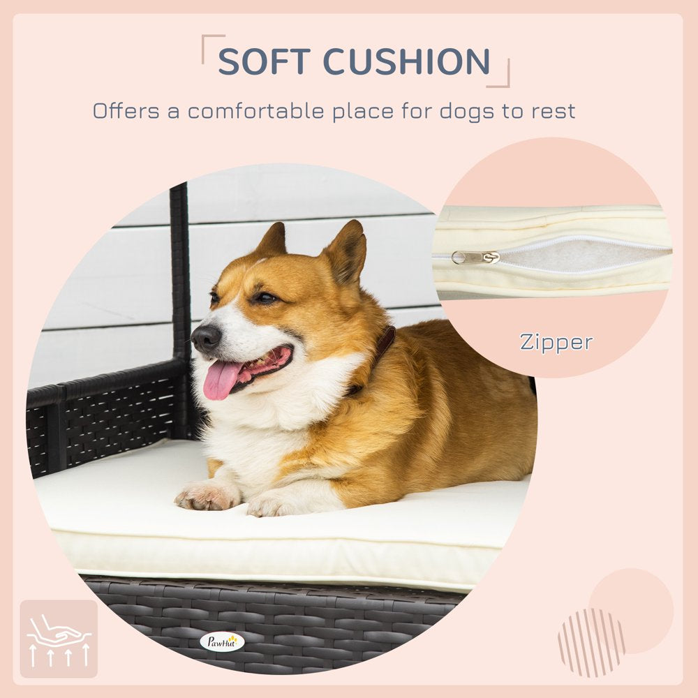 Pawhut Wicker Dog Bed Patio Rattan Pet Furniture with Cushion, Cream Animals & Pet Supplies > Pet Supplies > Dog Supplies > Dog Houses Pawhut   