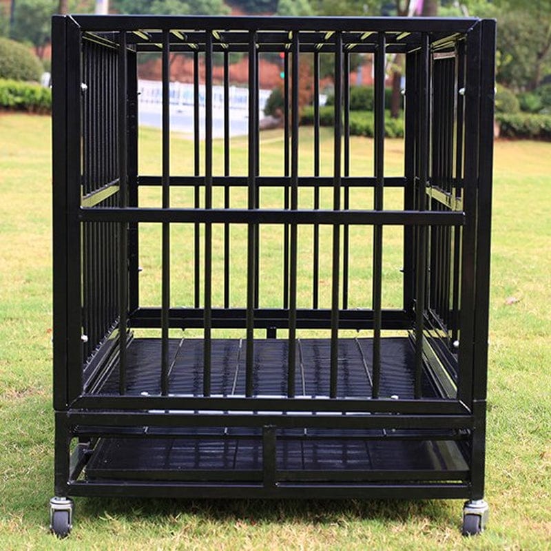 37" Dog Crate Pet Cage Heavy Duty Metal Black Pet Cannel Playpen Two Doors with Wheels Animals & Pet Supplies > Pet Supplies > Dog Supplies > Dog Kennels & Runs Walnest   