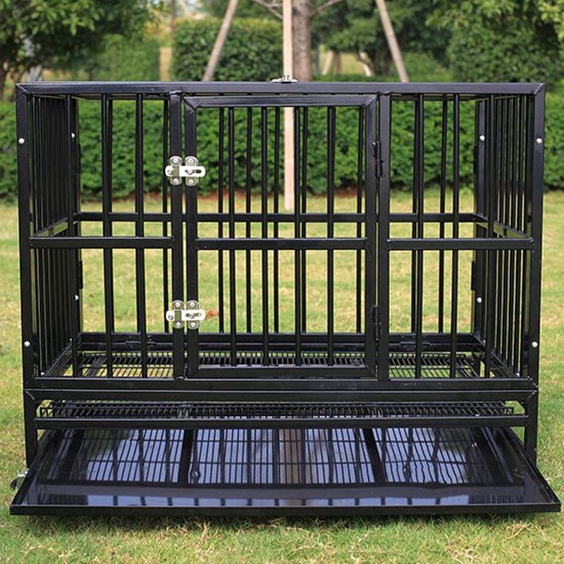 37" Dog Crate Pet Cage Heavy Duty Metal Black Pet Cannel Playpen Two Doors with Wheels Animals & Pet Supplies > Pet Supplies > Dog Supplies > Dog Kennels & Runs Walnest   