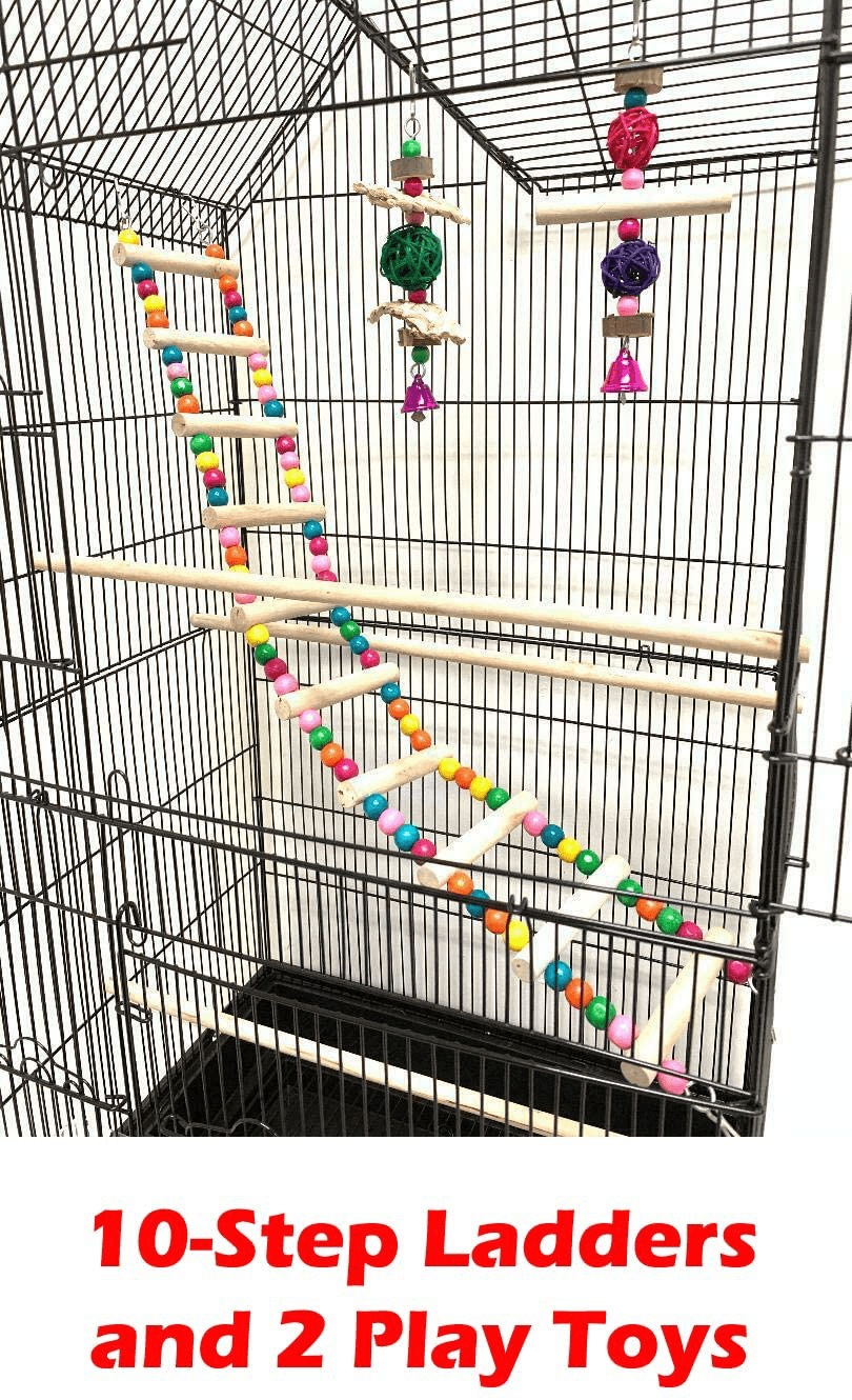 37-Inch Portable Double Roof Top Hanging Flight Bird Cage with Playing Toys for Small Parrot Cockatiel Sun Quaker Parakeet Green Cheek Conure Parrotlet Finch Canary Budgie Lovebird Travel Bird Cage Animals & Pet Supplies > Pet Supplies > Bird Supplies > Bird Cages & Stands Mcage   