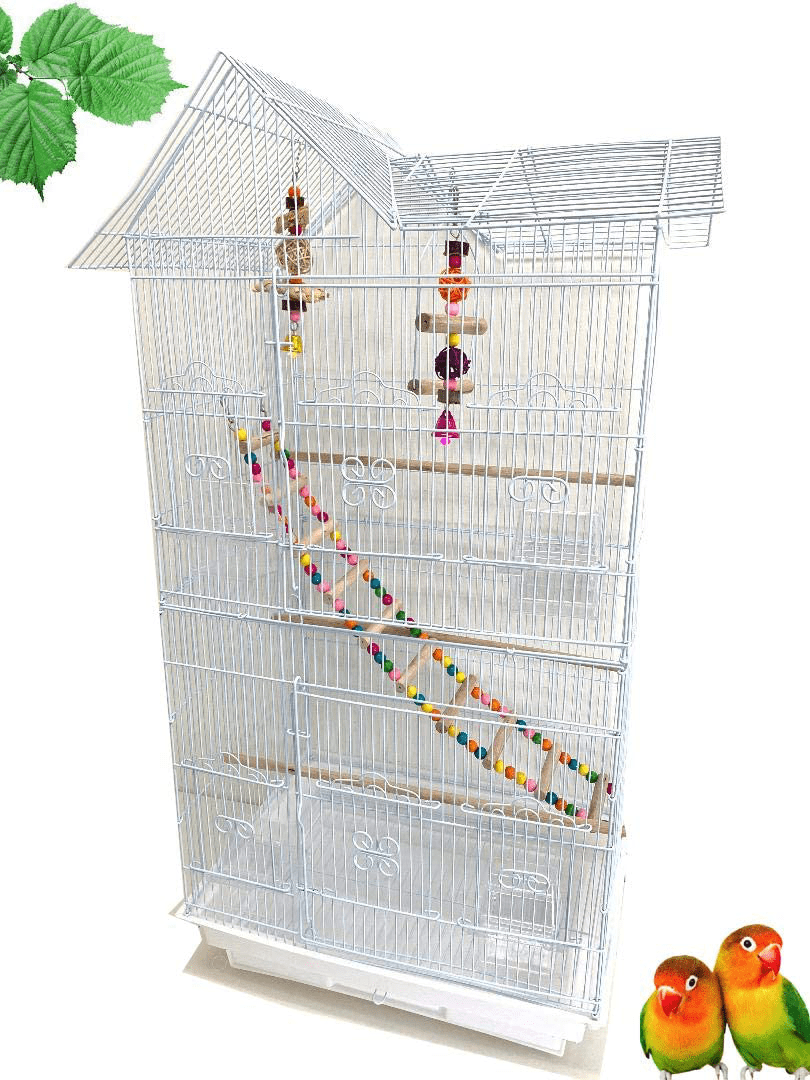 37-Inch Portable Hanging Medium Flight Bird Cage for Cockatiel Sun Quaker Parakeet Green Cheek Conure Parrotlet Finch Canary Budgie Lovebird Small Parrot Travel Bird Cage Animals & Pet Supplies > Pet Supplies > Bird Supplies > Bird Cages & Stands Mcage White With TOY  