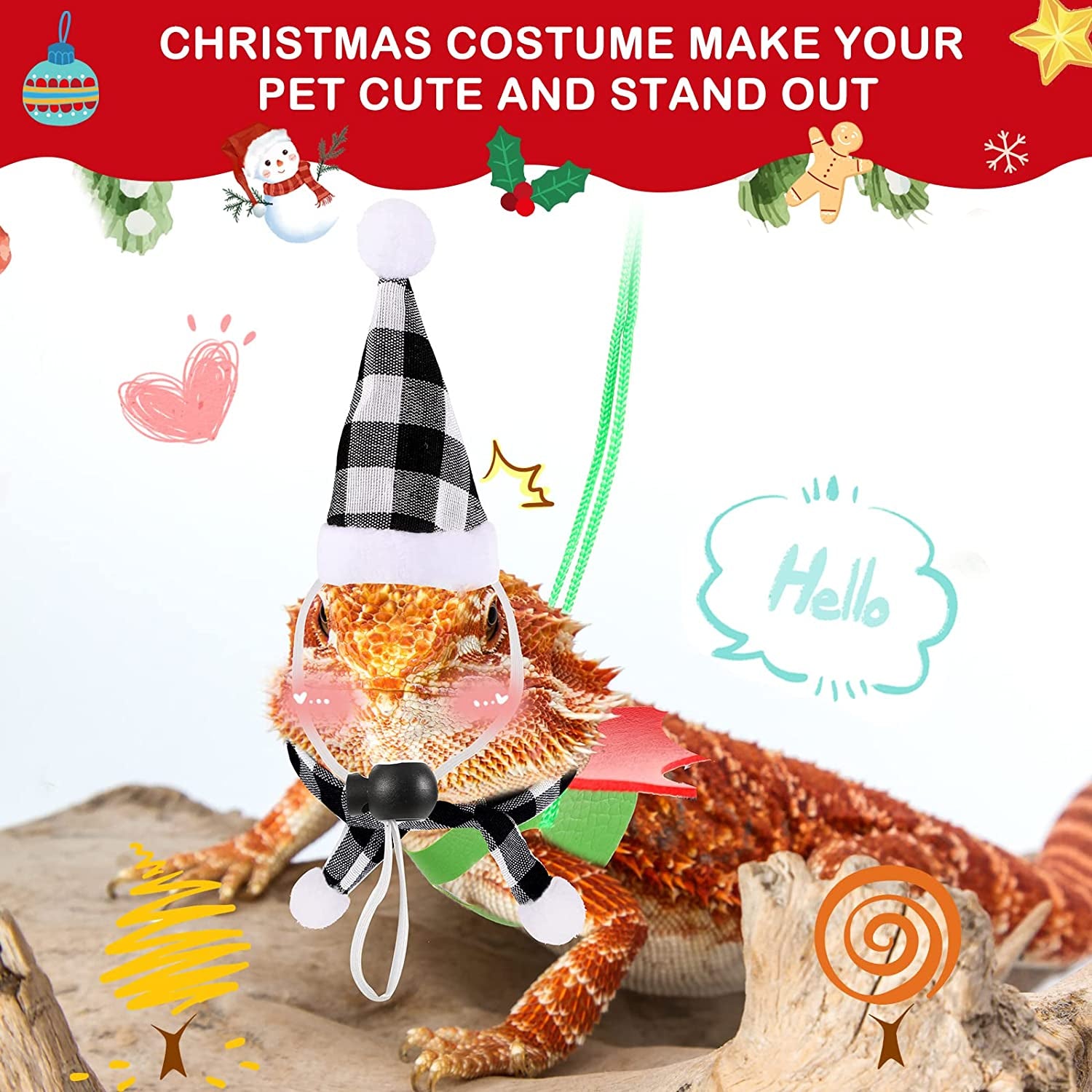 11 Pieces Christmas Bearded Dragon Santa Hat Scarf Set Including Lizard Christmas Costume Scarf Hat Buffalo Plaid and Leash Harness Set for Reptile Small Pet Animals Xmas Clothing Cosplay Animals & Pet Supplies > Pet Supplies > Dog Supplies > Dog Apparel Frienda   