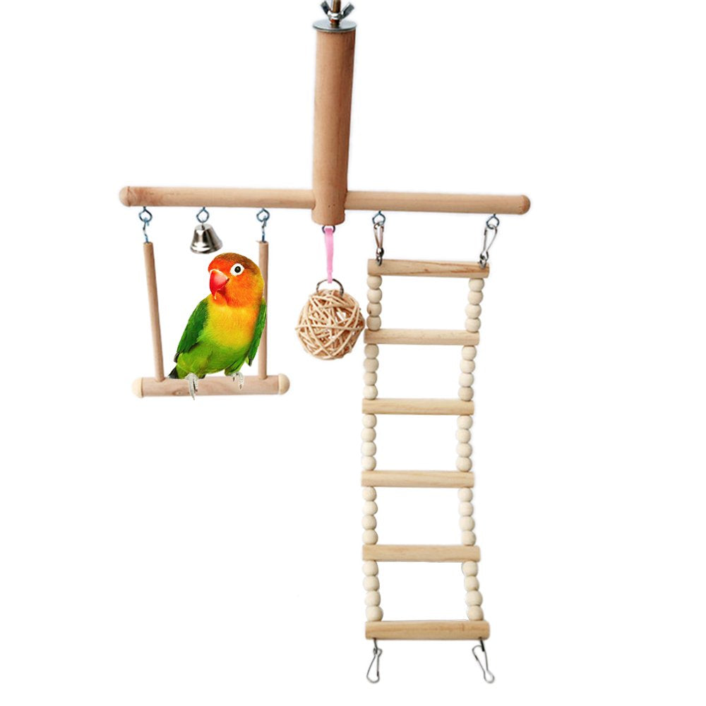 Bird Cage Stand for Play Gym Conure Parrot Perch Playground Climbing Ladder Swing Rattan Ball Chew Toys Animals & Pet Supplies > Pet Supplies > Bird Supplies > Bird Ladders & Perches WANGFUFU   