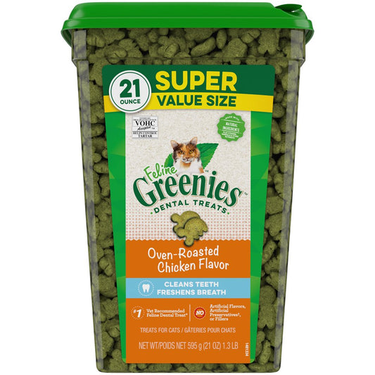 FELINE GREENIES Adult Dental Cat Treats, Oven Roasted Chicken Flavor, 21 Oz. Tub Animals & Pet Supplies > Pet Supplies > Cat Supplies > Cat Treats Mars Petcare   