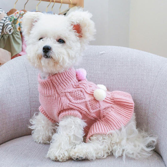 Dogs Sweater Dress with Bowtie Checkered Winter Sweater Clothes Apparel for Small Puppy Chihuahua Corgi Pink S Animals & Pet Supplies > Pet Supplies > Dog Supplies > Dog Apparel PATIO_PEACE_INC XS Pink 