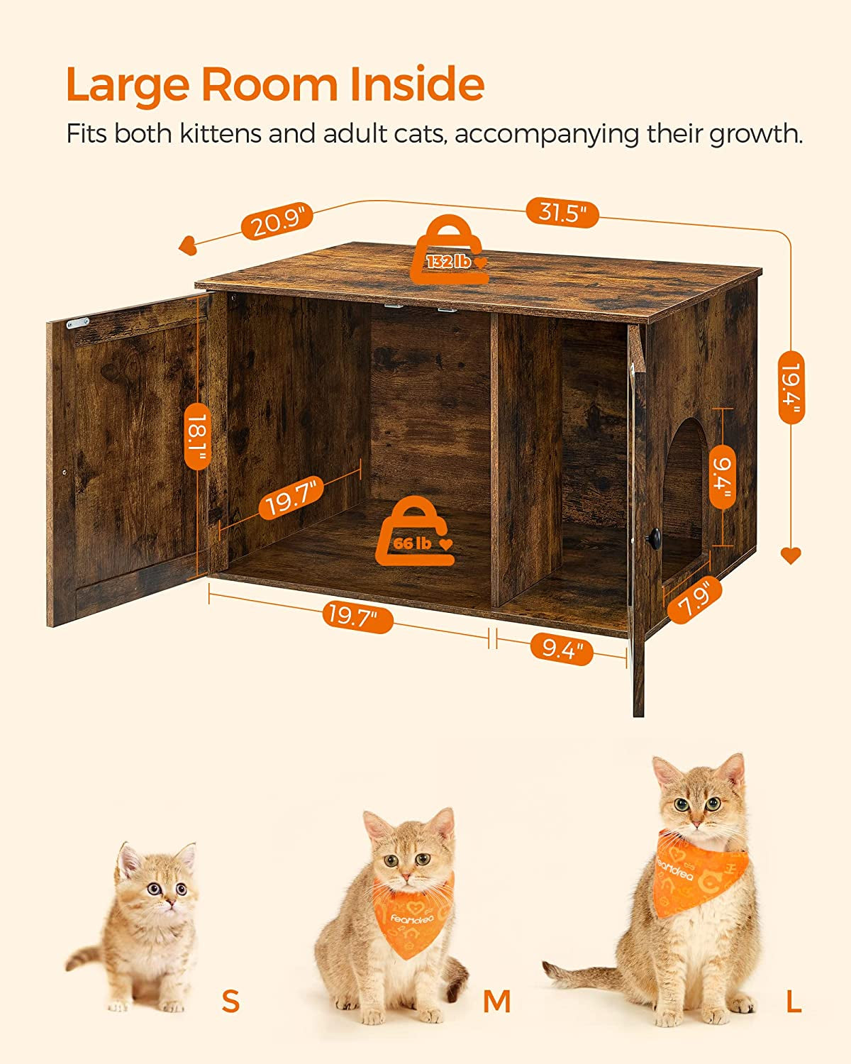 FEANDREA Hidden Cat Litter Box Enclosure, Rustic Brown UPCL002X01 Animals & Pet Supplies > Pet Supplies > Cat Supplies > Cat Furniture FEANDREA   