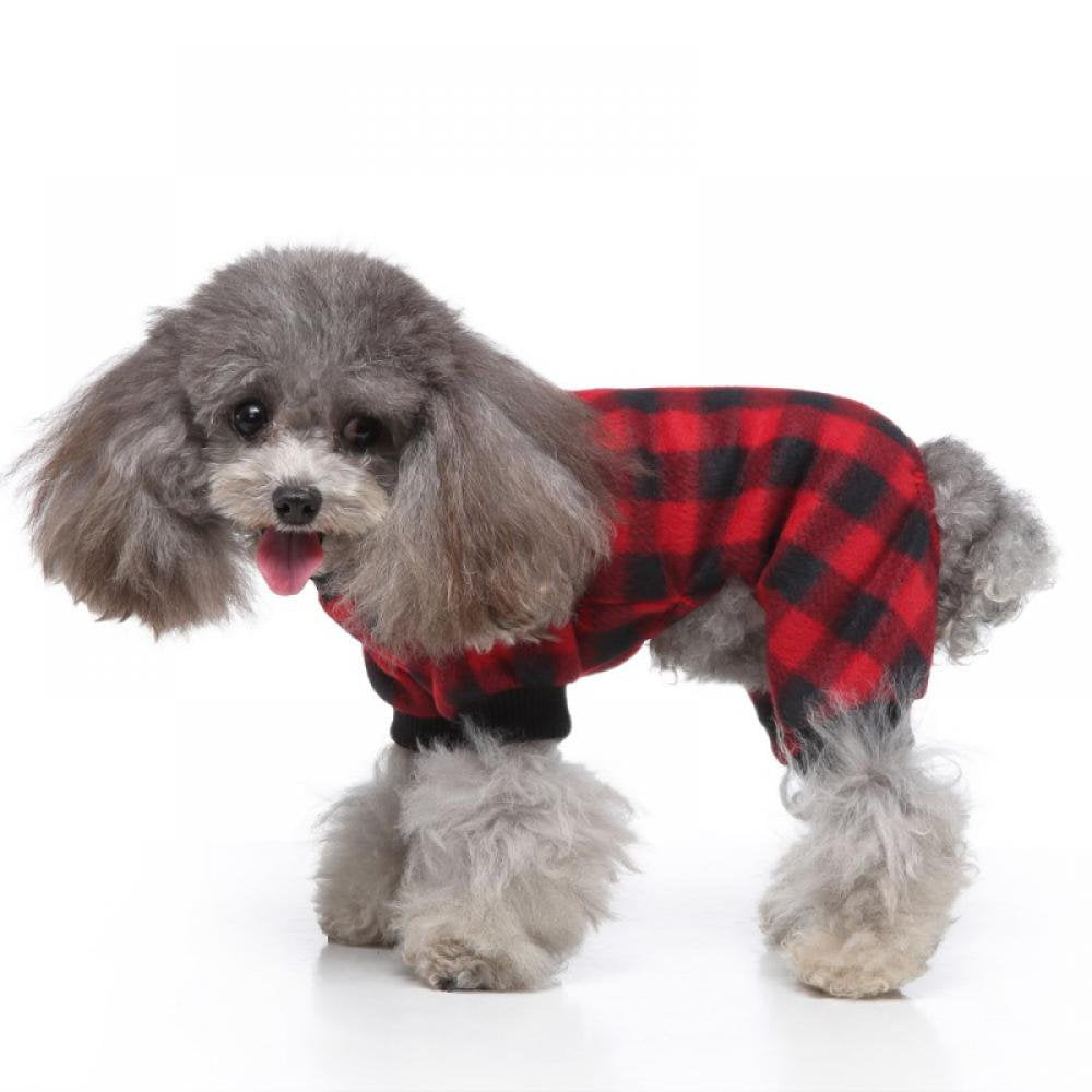 PRAETER 100% Cotton Buffalo Plaid Dog Clothes Puppy Pajamas Pet Apparel Cat Onesies Jammies Doggie Jumpsuits
