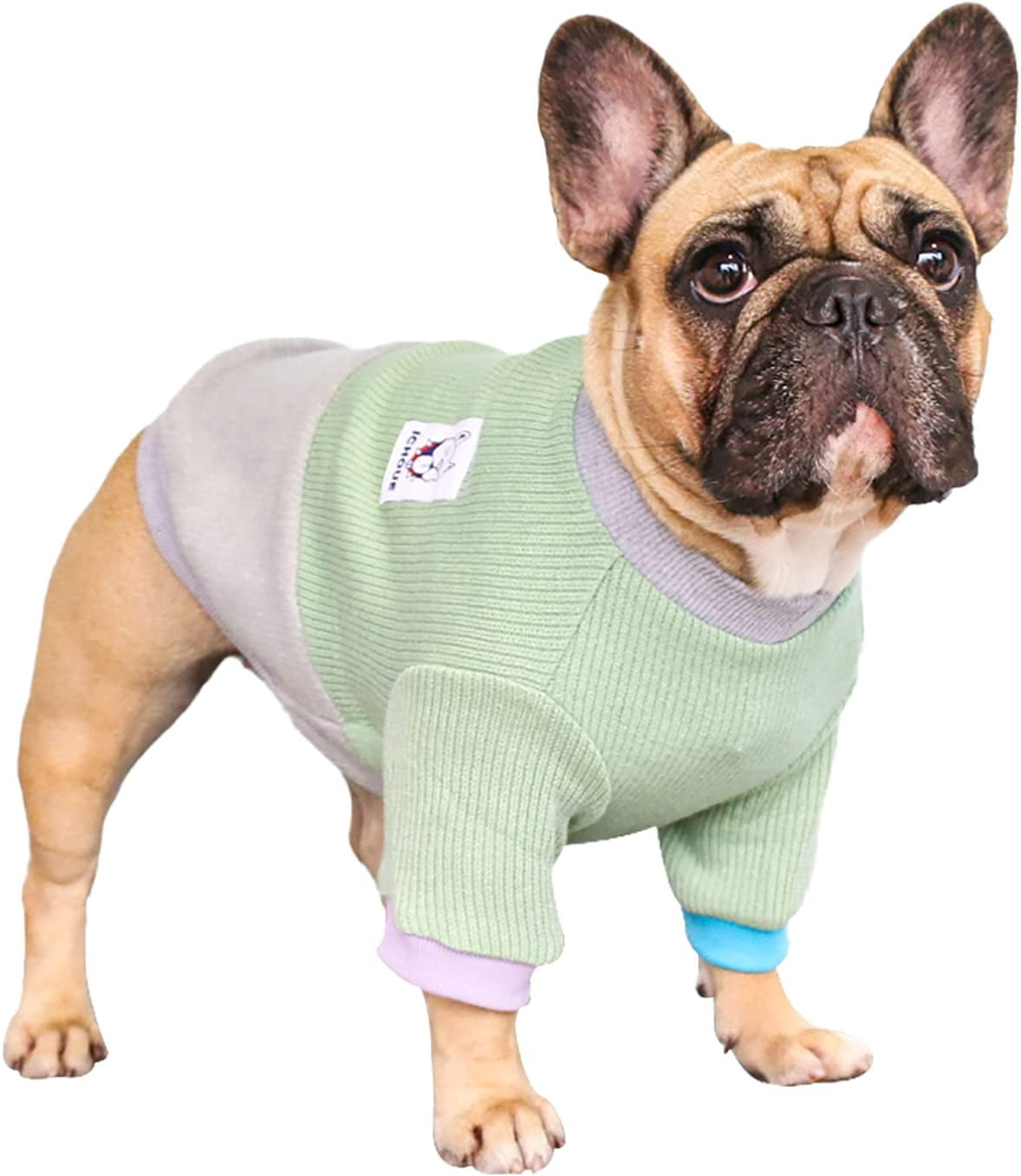 Ichoue Pet Dog Crewneck Sweater Color Block Pullover Winter Warm Clothes for French Bulldog Frenchie Shiba Inu - Pink and Grey/Medium Animals & Pet Supplies > Pet Supplies > Dog Supplies > Dog Apparel iChoue Green and Grey Medium (Pack of 1) 