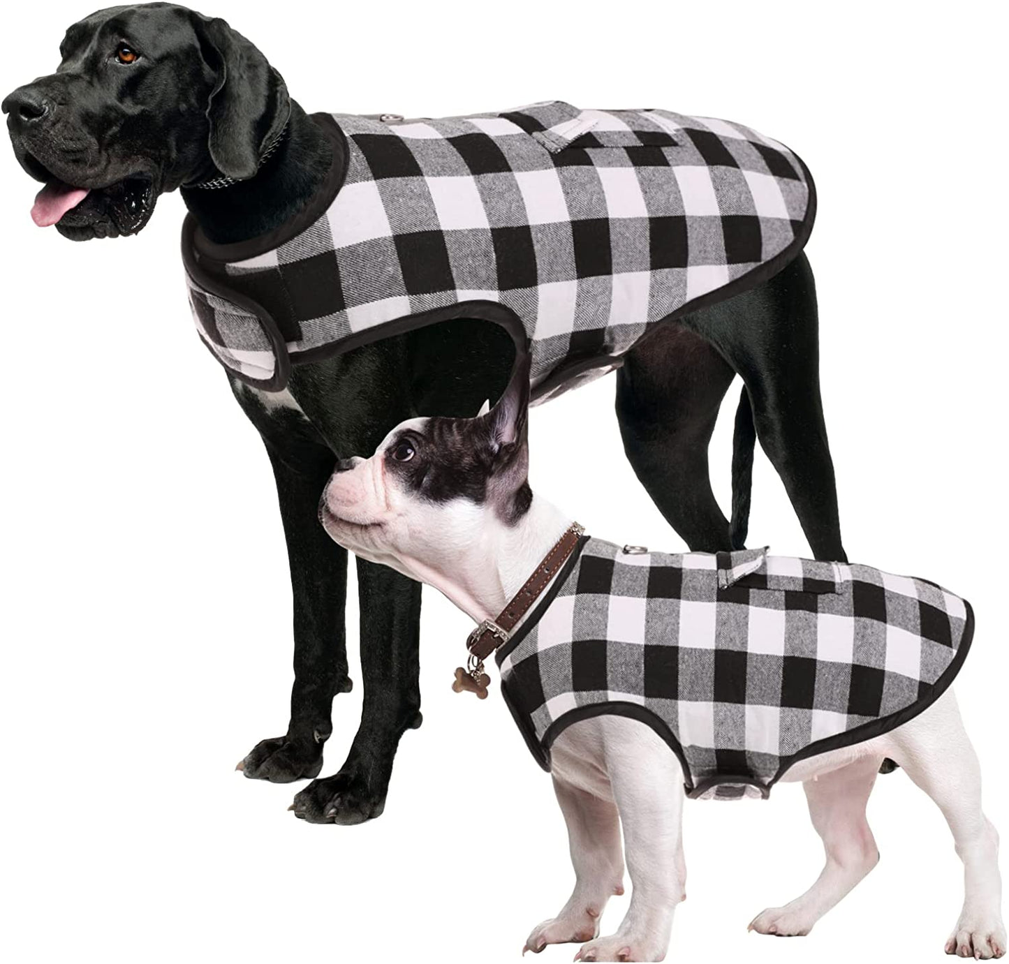 Queenmore Winter Dog Jacket, Adjustable Waterproof Reflective Cold Weather Padding Coat, Plaid Checkered Pet Clothes with Pocket (Red, S) Animals & Pet Supplies > Pet Supplies > Dog Supplies > Dog Apparel Queenmore White Medium 