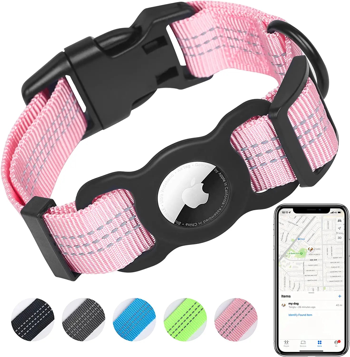 Airtag Dog Collar, Integrated Airtag Holder, for Iphone Positioning, Outdoor Activitiesanti-Lost, Reflective Apple Airtag Dog Collar, Sturdy and Durable, Dog Collar That Fits Most Dogs. (M, Black)