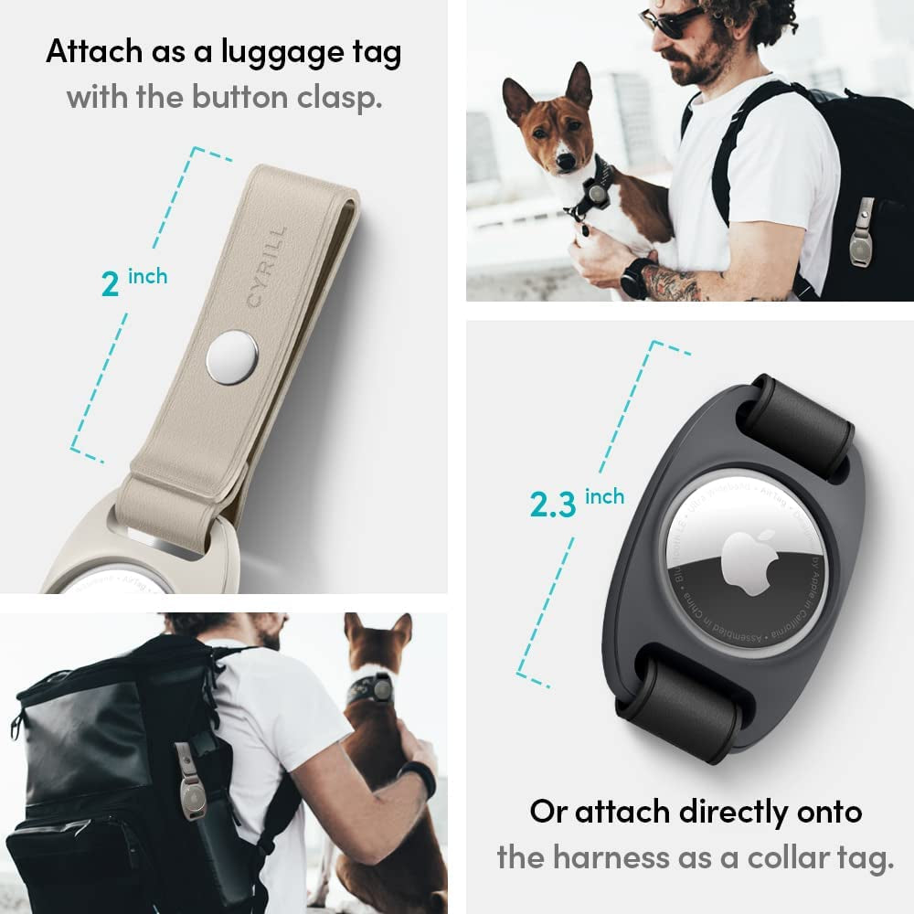 CYRILL Airtag Dog Collar Holder Color Brick with Vegan Leather Loop Strap Accessory for Cat Pet Puppy [2 Pack - 1 Dusk / 1 Cream] Designed for Apple Airtag Case (2021) - Dusk & Cream [2 Pack] Electronics > GPS Accessories > GPS Cases CYRILL   