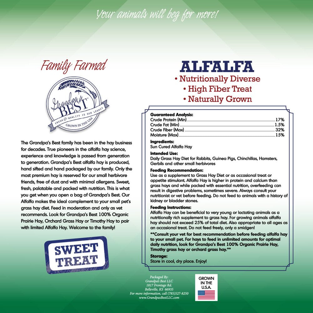 Grandpa'S Best Alfalfa Hay Mini Bale for Small Animals - 5Lb Animals & Pet Supplies > Pet Supplies > Small Animal Supplies > Small Animal Food Grandpa's Best LLC   