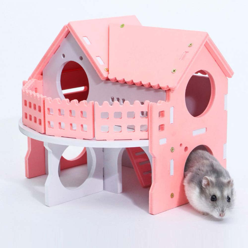 Cheers.Us Small Animal Hideout Wooden Hamster House Assemble Double-Deck Hut Villa Ecological Cage Habitat Decor Accessories, Play Toys for Dwarf, Hedgehog, Syrian Hamster, Gerbils Mice Animals & Pet Supplies > Pet Supplies > Small Animal Supplies > Small Animal Habitats & Cages Cheers.US   