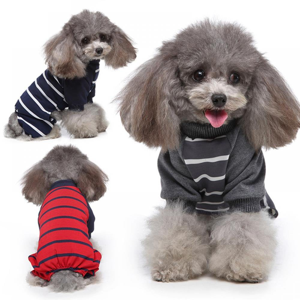 Lemetow Cotton Stripe Pets Dogs 4 Legged Pajamas Homewear Puppy Apparel Jumpsuit Homewear All Seasons Romper Animals & Pet Supplies > Pet Supplies > Dog Supplies > Dog Apparel LEMETOW   