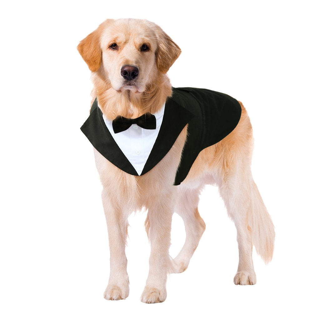 Kuoser Dog Tuxedo Dog Fromal Suit and Bandana Set Dog Wedding Suit for Large and Medium Dogs Animals & Pet Supplies > Pet Supplies > Dog Supplies > Dog Apparel Kuoser XL(Chest Girth:25.6-31.5") Black 