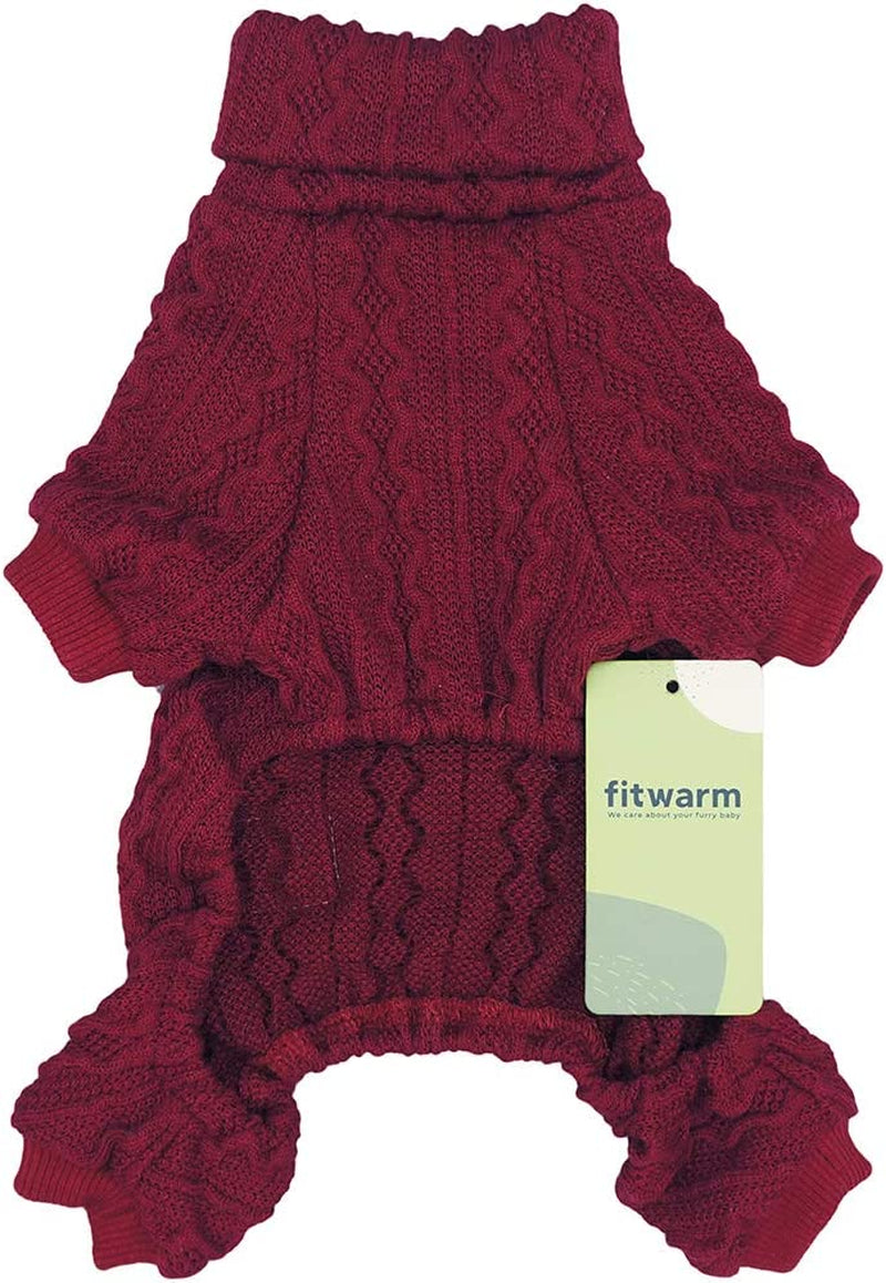 Fitwarm Thermal Knitted Dog Pajamas Pet Clothes Doggie Turtleneck PJS Lightweight Puppy Sweater Doggy Winter Coat Outfits Cat Jumpsuits Wine Burgundy Red X-Large Animals & Pet Supplies > Pet Supplies > Dog Supplies > Dog Apparel Fitwarm   