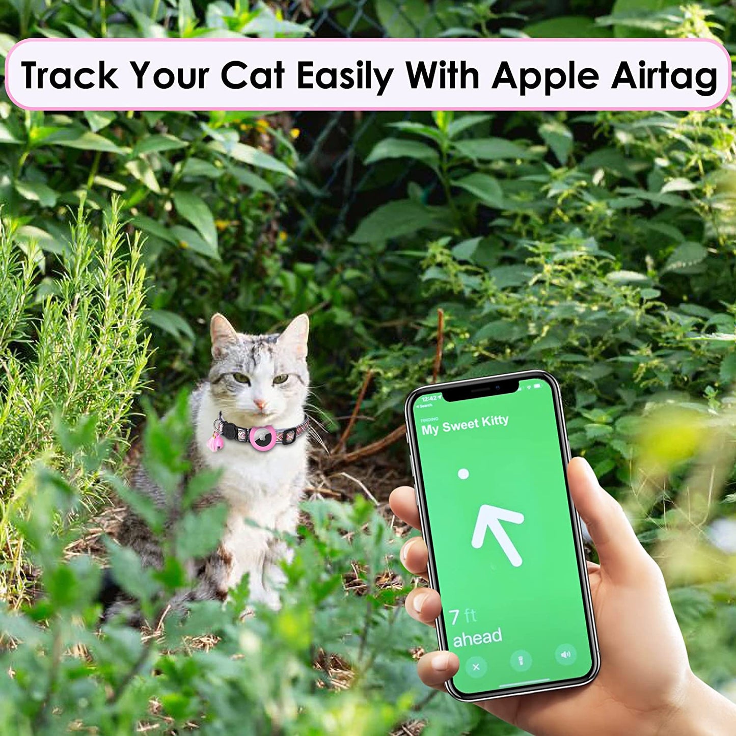 Tom & Spike- Airtag Cat Collar with Bell Adjustable Breakaway Kitten Collars:- Safety Buckle and Silicone Air Tag Holder Case Compatible with Apple Airtag Geometric Pattern Pet Collar Electronics > GPS Accessories > GPS Cases Generic   