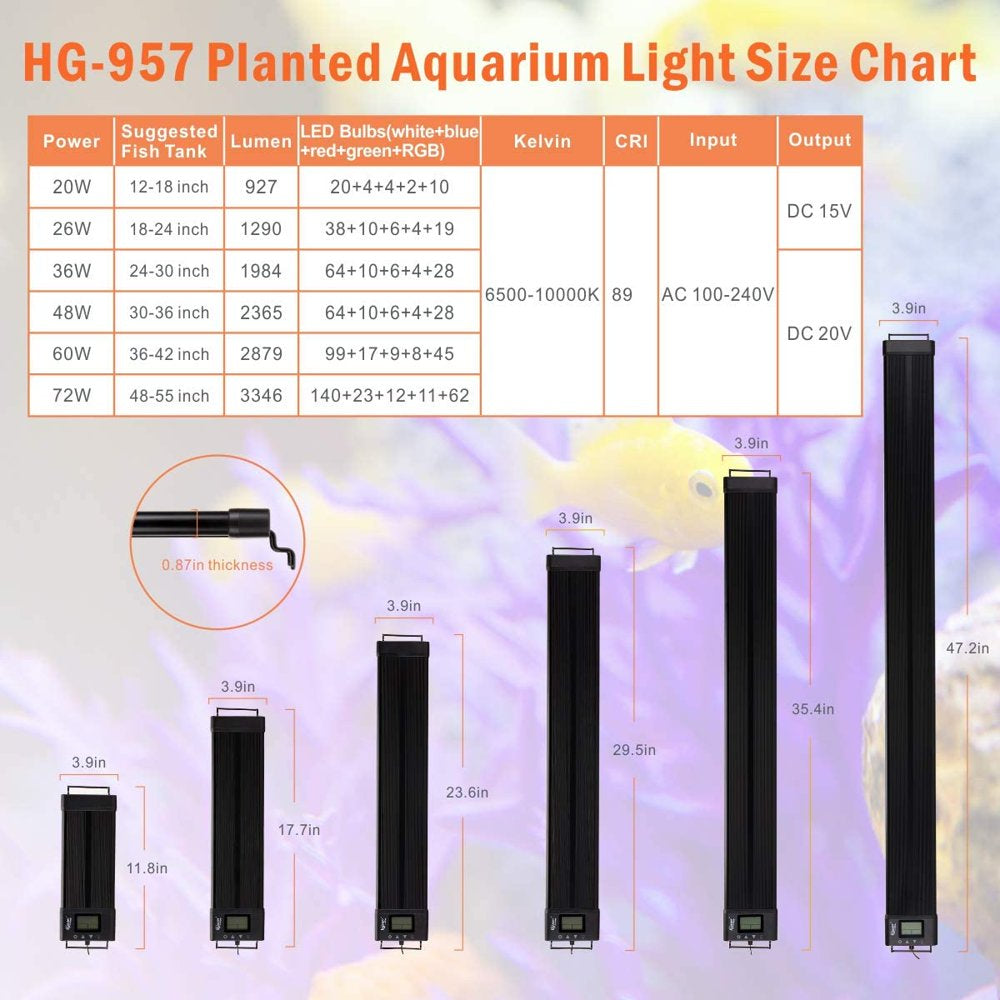 Hygger LED Aquarium Light, Programmable Timer Full Spectrum Plant Fish Tank Light, Extendable Brackets, IP68 Waterproof, 7 Colors 4 Modes Animals & Pet Supplies > Pet Supplies > Fish Supplies > Aquarium Lighting hygger   