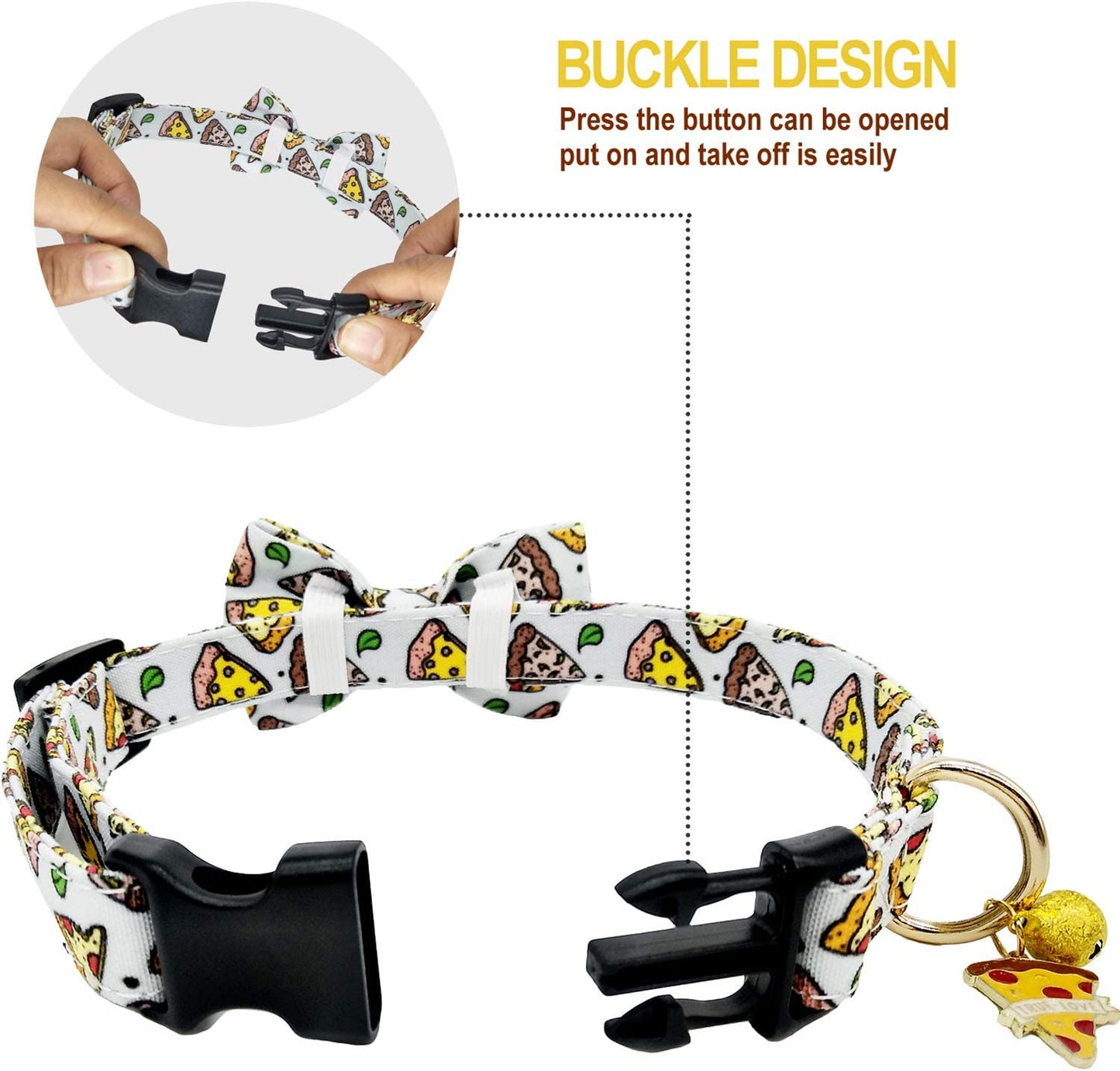 KUDES 2 Pack Dog Collars with Bow Tie, Adjustable Dog Collar with Bells Safety Buckle Cute Pet Collars for Small/Medium/Large Dogs and Cats Boys Girls (Doughnut+Pizza, L(14"-22")) Animals & Pet Supplies > Pet Supplies > Dog Supplies > Dog Apparel Leegoo   